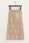 SWAYING 2025 Fall/Winter Collection: Beaded Alpaca Wool Sweater/Skirt Set SW-SW25AW3B05C1S2-XING (Floral design, beige color) Skirt (SW25AW1T07C1S4)